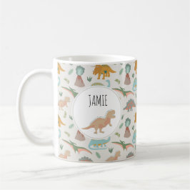 Caneca De Café Dinossauros Crianças Boho Nome Personalizado Dinos