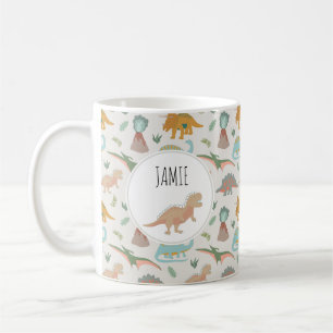 Caneca De Café Dinossauros Crianças Boho Nome Personalizado Dinos