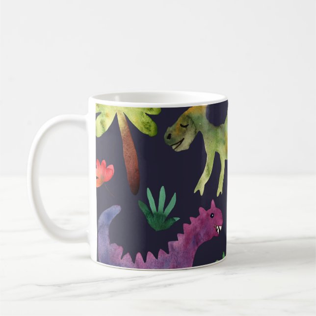 Caneca De Café Dinossauros Florais: Design de Tecido de de Aquare (Esquerda)