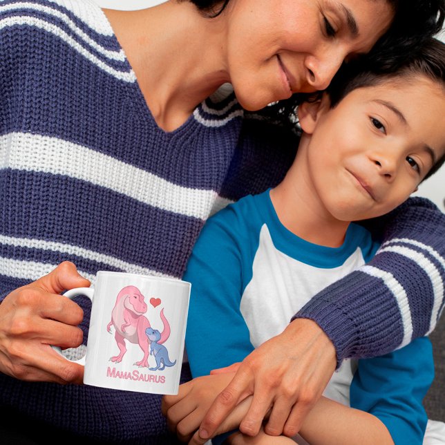 Caneca De Café Dinossauros MamaSaurus T-Rex e Baby Boy (Criador carregado)