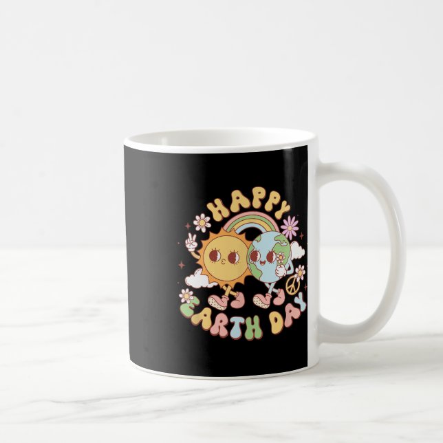 Caneca De Café Disco Groovy Feliz Dia da Terra Paz Sol e Terra (Direita)