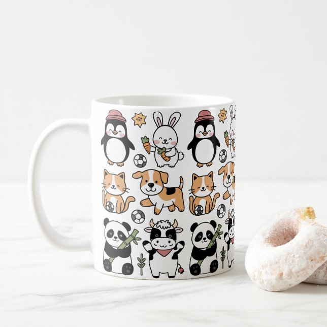Caneca De Café **Discover Our Coffee Mug with Smiling Animals!** (Com Donut)