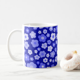 Caneca De Café Disias Coloridas Padrão Retro Floral Negrito Azul