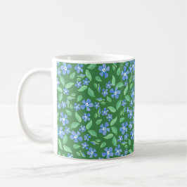 Caneca De Café Ditsy Bright Blue Periwinkings on Green Floral