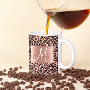 Caneca De Café Diversão com Glitter Rosa Dourado e Monograma de L