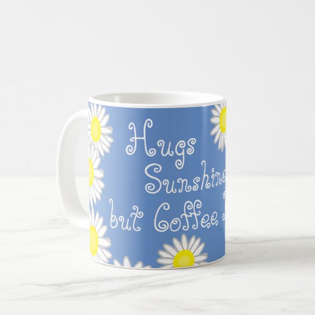 Caneca De Café Diversão de margarida branca e amarela azul (Frente Esquerda)