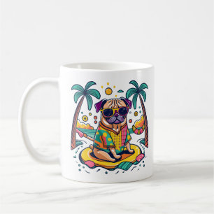 Caneca De Café Diversão de Verão com o Cachorro Engraçado na Pisc