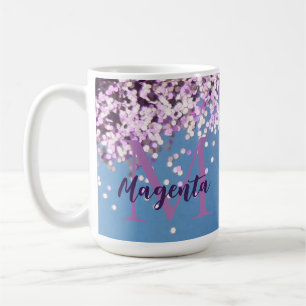 Caneca De Café Diversão Monograma Confete Lavanda em Azul
