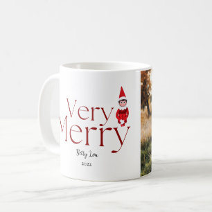 Caneca De Café diversão, muito feliz Natal elf, foto de feriado