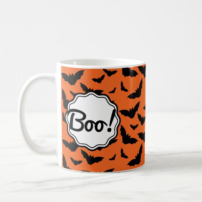 Caneca De Café Diversão popular Halloween Orange Black Bat Boo! (Esquerda)
