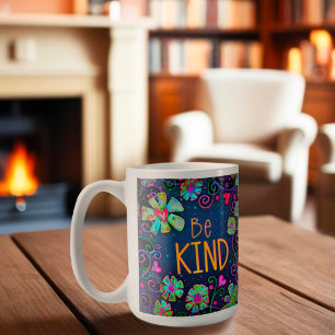 Caneca De Café Diversão Seja gentil Inspirividade Floral Boho Tre