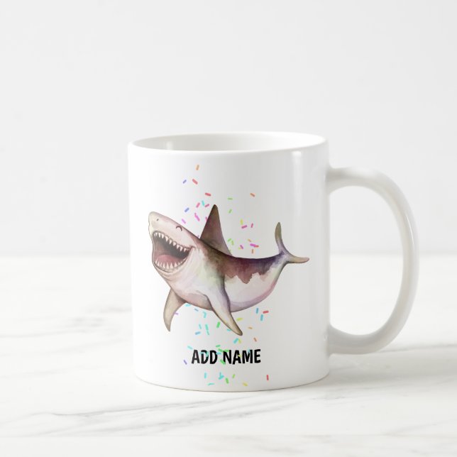 Caneca De Café Diversão SHARK ilustrada com a ilustração Add Name (Direita)
