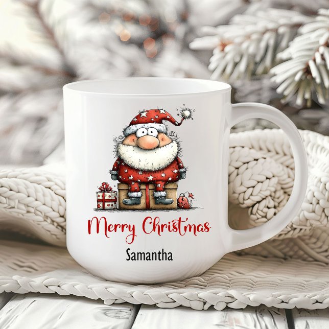 Caneca de Café Divertida do Papai Noel de Desenho  (Funny Playful Santa Cartoon Holiday Coffee Mug)