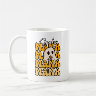Caneca De Café Divertido Groovy Halloween Mamãe Fantasma Flor Hal