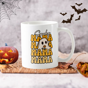 Caneca De Café Divertido Groovy Halloween Mamãe Fantasma Flor Hal