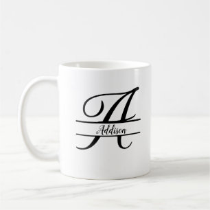 Caneca De Café Dividir Monograma A-Z Preto e Branco