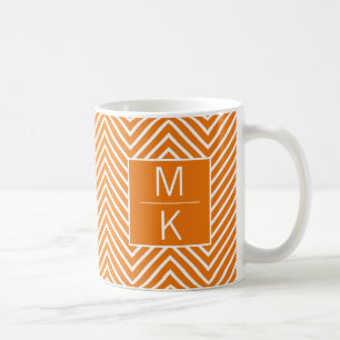 Caneca De Café Divisor Quadrado Laranja Fino Chevron Monograma