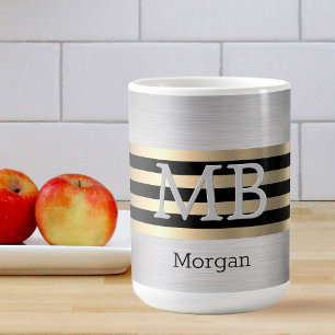 Caneca De Café DIY Monograma & Nome, Yel Dourado Aço escovado Pre