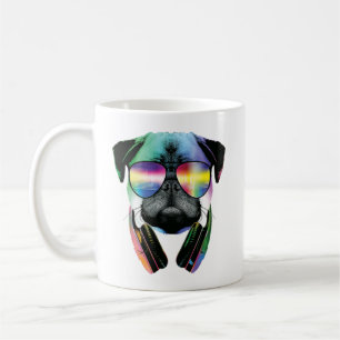 Caneca De Café Dj Pug Com Fones de ouvido Engraçados Música Pug