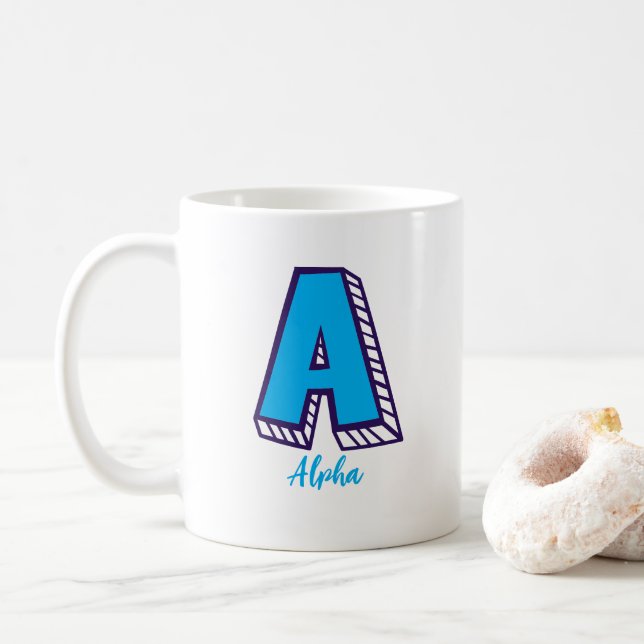 Caneca de Café do Alfabeto Fonético OTAN Letra A A (Com Donut)
