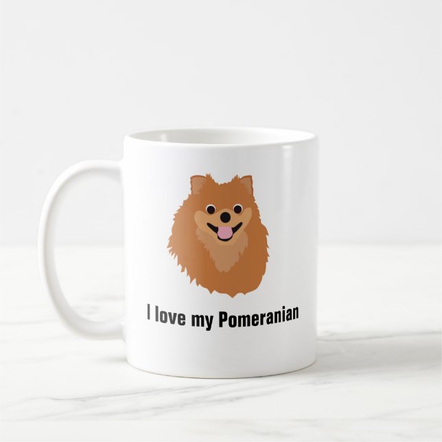 Caneca de café do cão de Pomeranian - amor de I (Esquerda)
