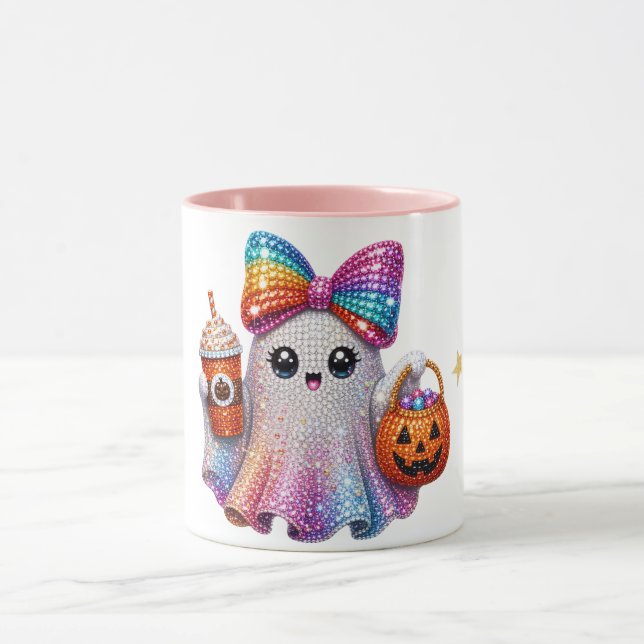 Caneca de Café do Dia das Bruxas com Fantasma e La (Centro)