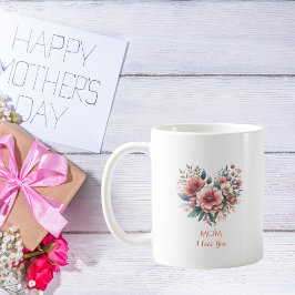 Caneca de Café do Dia das Mães com Coração Floral 