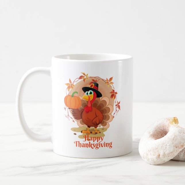 Caneca de café do Dia de Ação de Graças Feliz (Com Donut)