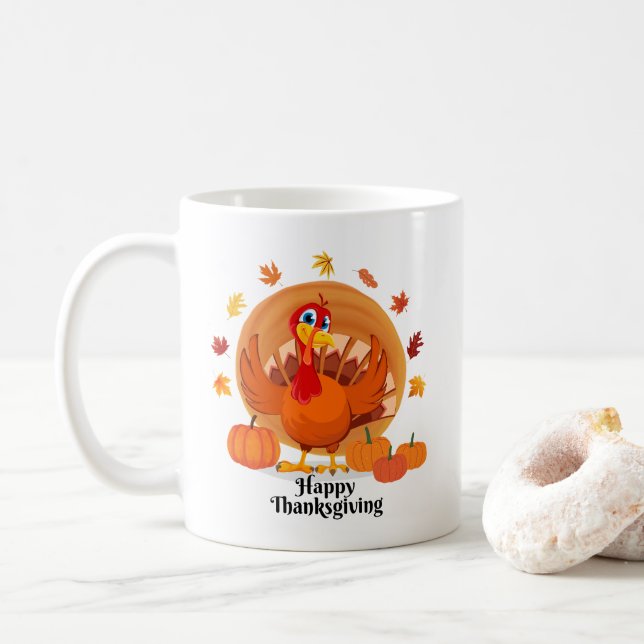 Caneca de café do Dia de Ação de Graças Feliz (Com Donut)