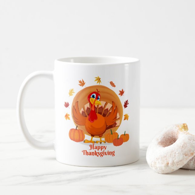 Caneca de café do Dia de Ação de Graças Feliz (Com Donut)