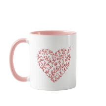 Caneca de Café do Dia dos Namorados com Coração Fl