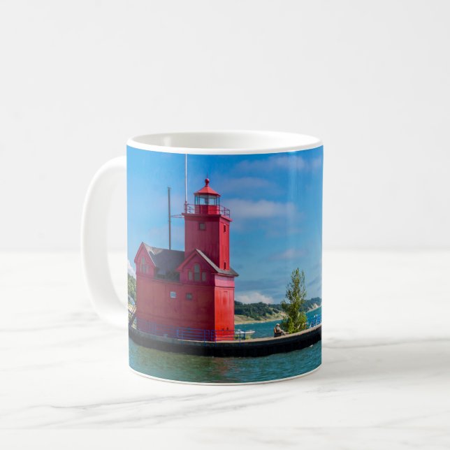 Caneca de café do farol do porto de Holland (Frente Esquerda)