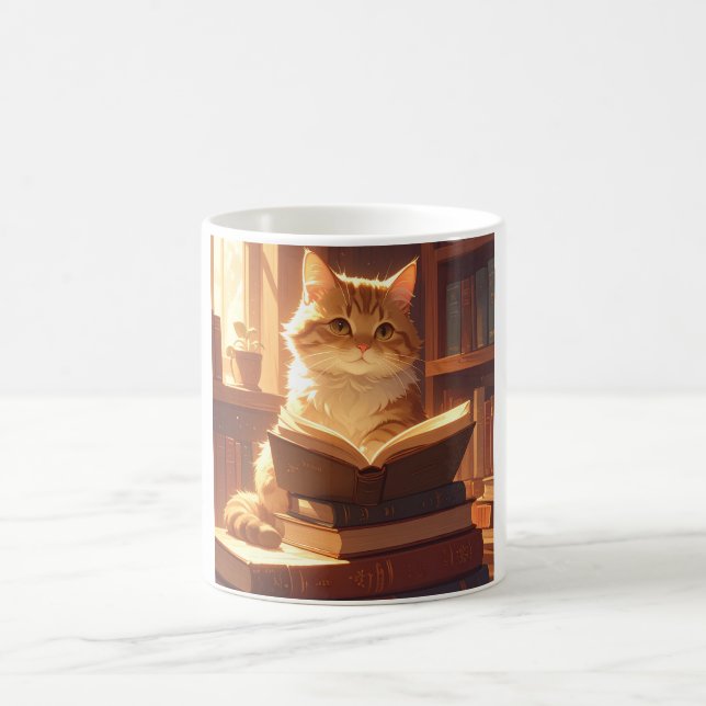 Caneca de Café do Gato de Leitura Aconchegante (Centro)
