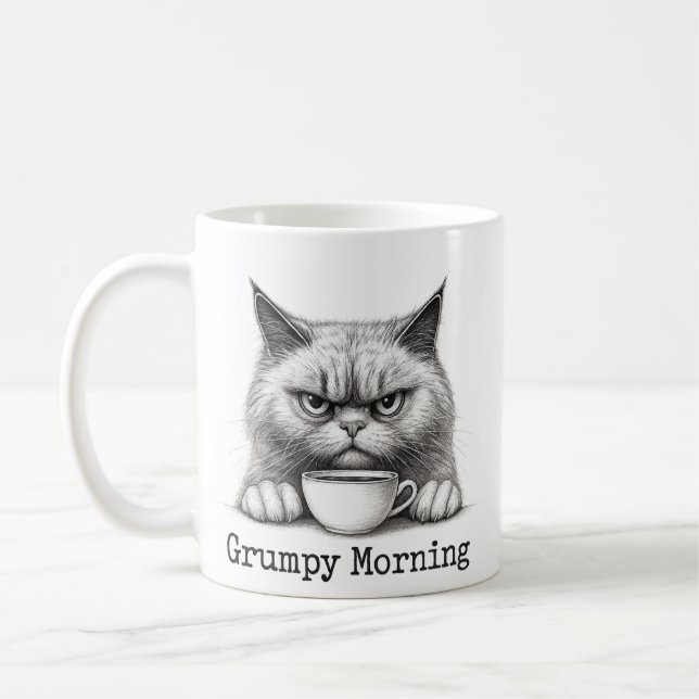 Caneca de Café do Gato Mal-Humorado da Manhã (Esquerda)
