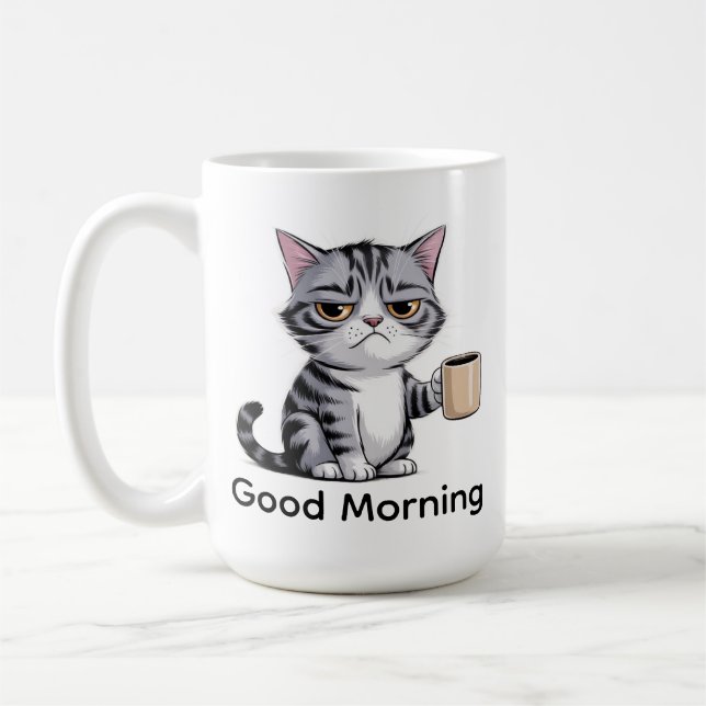 Caneca de Café do Gato Mal-Humorado Engraçado – “B (Esquerda)
