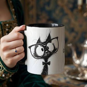 Caneca de Café do Gato Nerd Adorável e Fofo com Óc