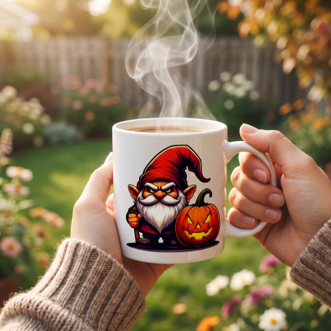 Caneca de Café do Gnome PumpkinGrim de Halloween (Sip with the Guardian of Halloween!)