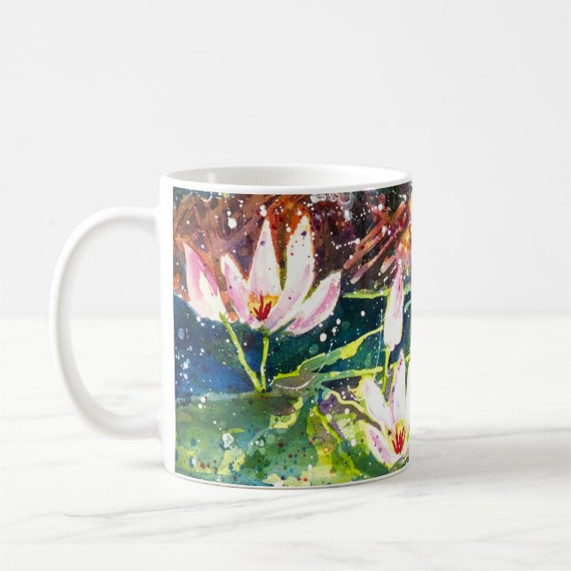 Caneca de café do impressão da aguarela da lagoa (Esquerda)