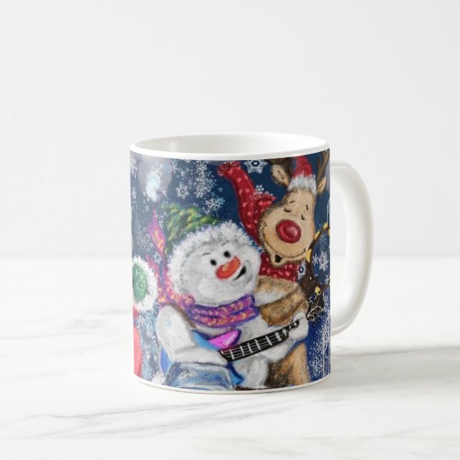 Caneca de Café do Natal com Amigos Felizes (Frente Esquerda)