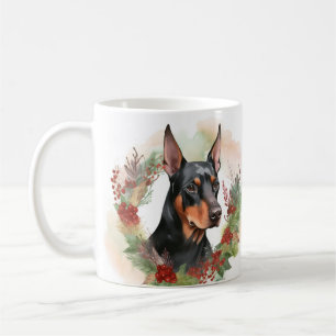 Caneca De Café Doberman Christmas Wreath Festivo Pup