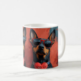 Caneca De Café Doberman Com Rosas do Coração Dia dos Namorados