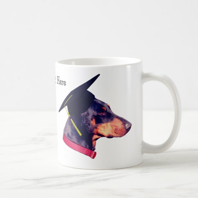 Caneca De Café Doberman Em Boné de formatura Cute Personalizado (Direita)