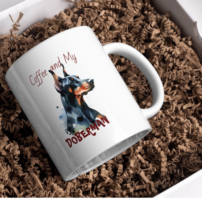 Caneca De Café Doberman Pincher Black Watercolor Personalize (Personalize with a few of your own words.)