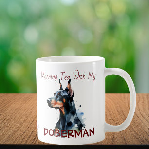 Caneca De Café Doberman Pincher Black Watercolor Personalize
