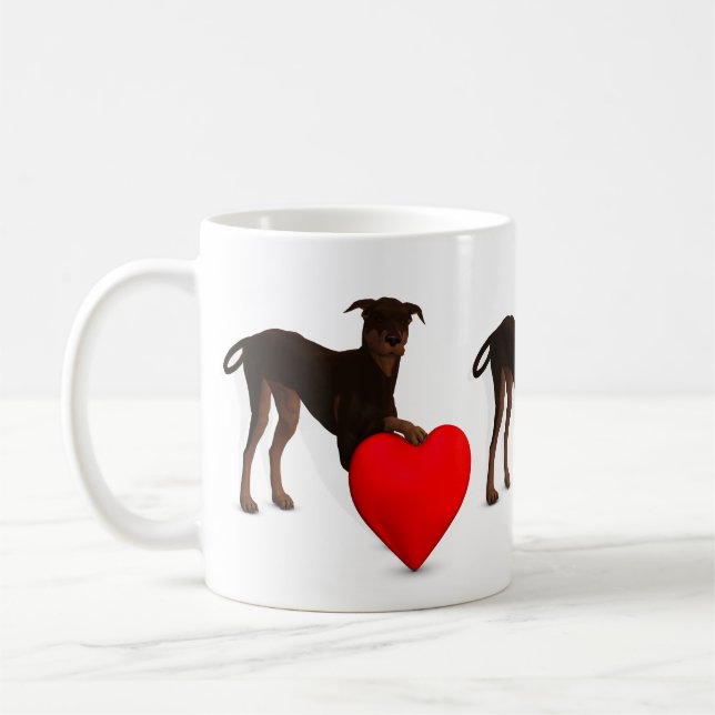 Caneca De Café Doberman Pinscher com Coração (Esquerda)