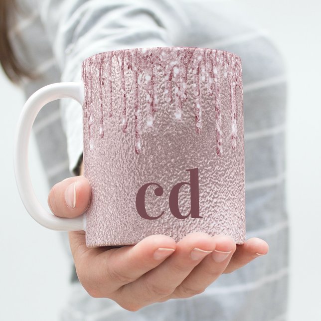 Caneca De Café Dobra rosa monograma personalizado (Criador carregado)
