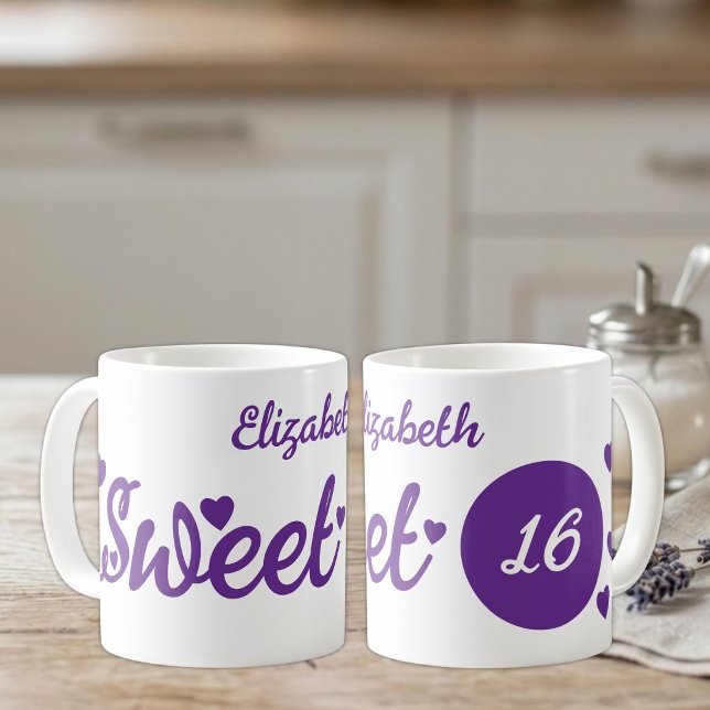 Caneca De Café Doce 16 nome 16º aniversário roxo (Criador carregado)