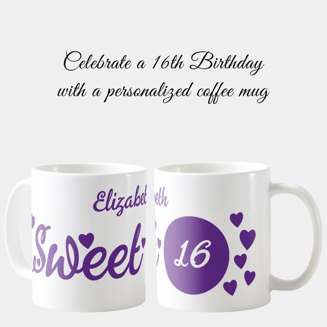 Caneca De Café Doce 16 nome 16 aniversário roxo (Criador carregado)