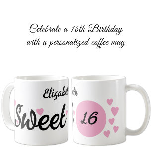 Caneca De Café Doce 16 nome cor-de-rosa 16 anos