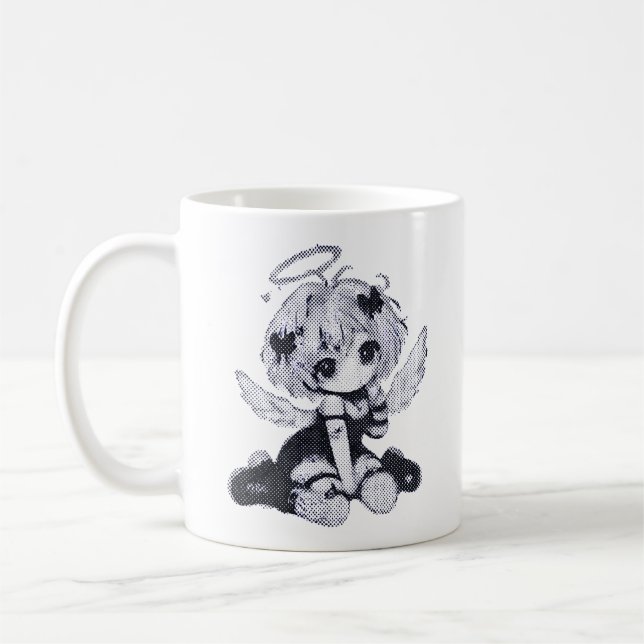 Caneca De Café Doce Anjo Fada Gótico Chibi Preto & Branco Anime (Esquerda)